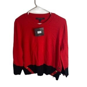 Marc New York Sweater NEW Medium Red Button Accent Black